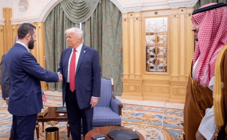 US President Donald Trump meets Syrian President Ahmed al-Sharaa in Riyadh, Saudi Arabia