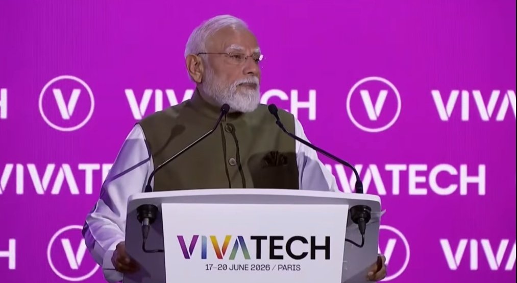 PM Modi's address at VivaTech Summit 2026 in Paris.